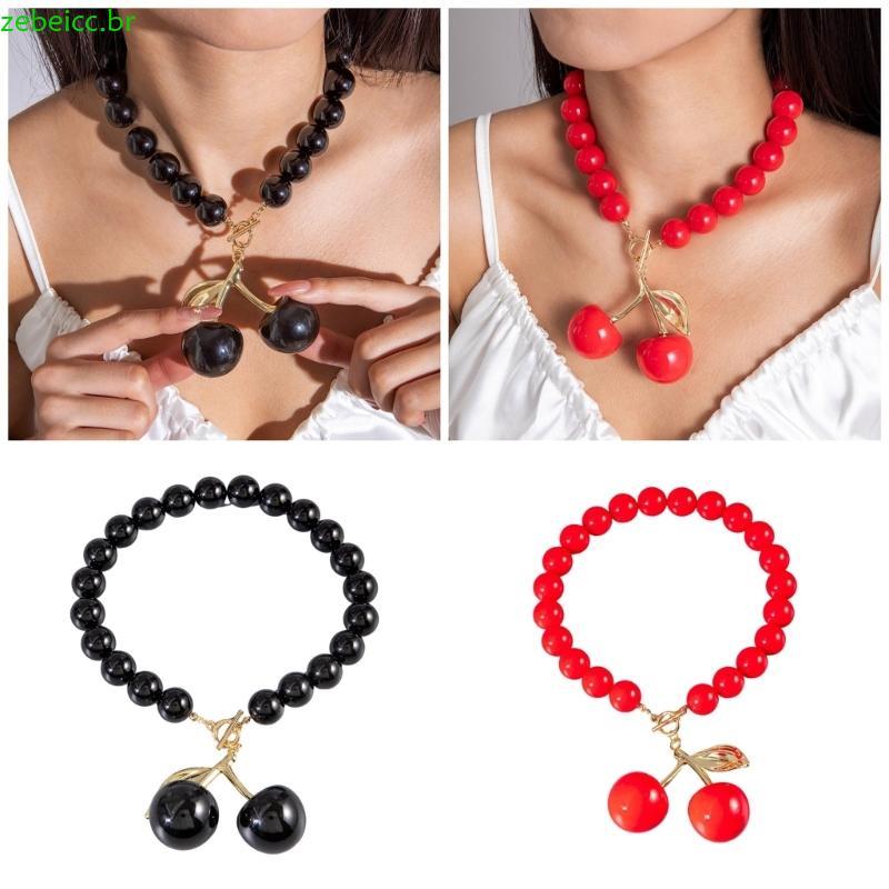 zebeicc Trendy Black Red Neck Chain Resin Colar Adiciona Toque Personalidade a Qualquer Roupa