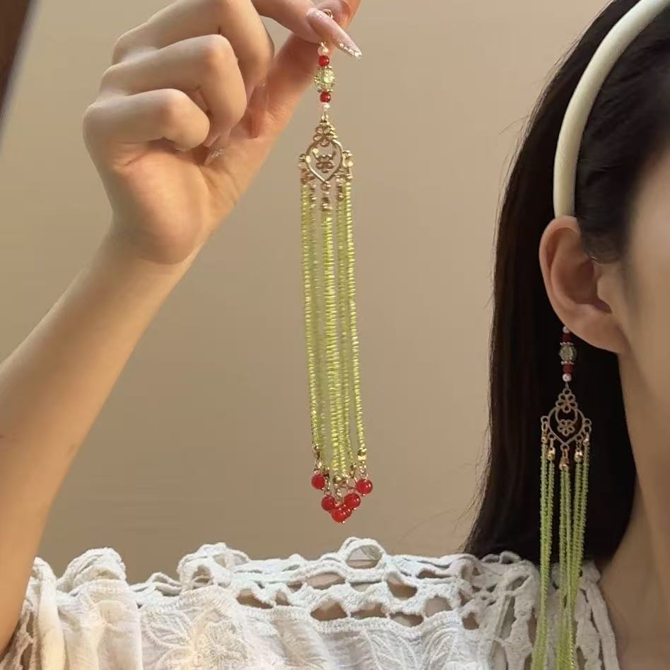 Fresco verde orelha borla bandana estilo nacional menina Cheongsam suave inteligente All-Match acessórios de cabelo anti