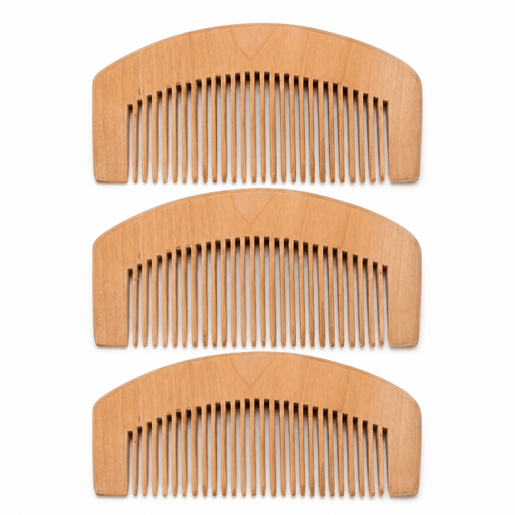 Kit 3 Pentes para Barba Masculino Madeira Natural Distribui Óleo Balm Sem Estática Para Bolso