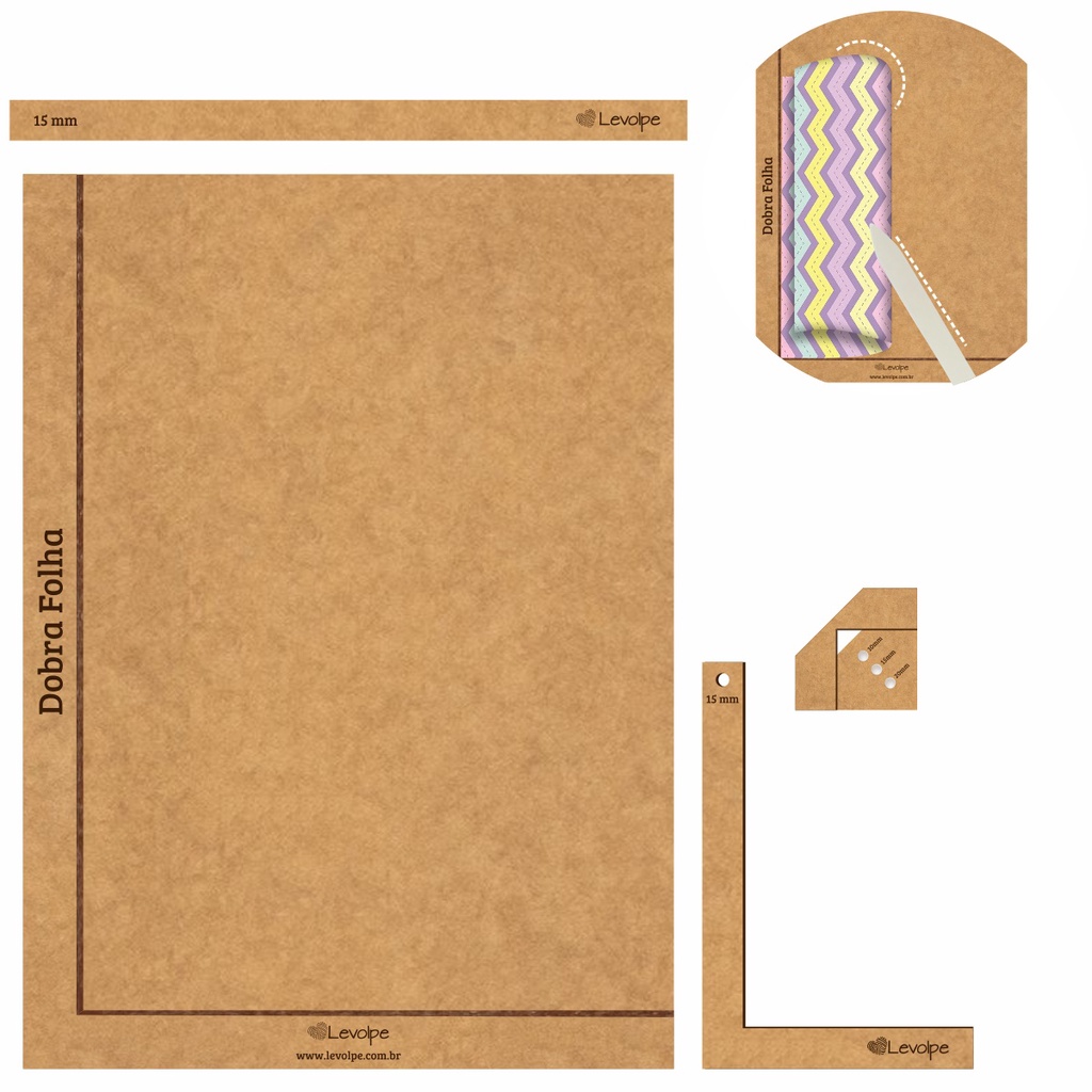 Kit Gabaritos Encadernação Dobra Folha 33x24cm Esquadro Fio de Cabelo Mdf Destro ou Canhoto