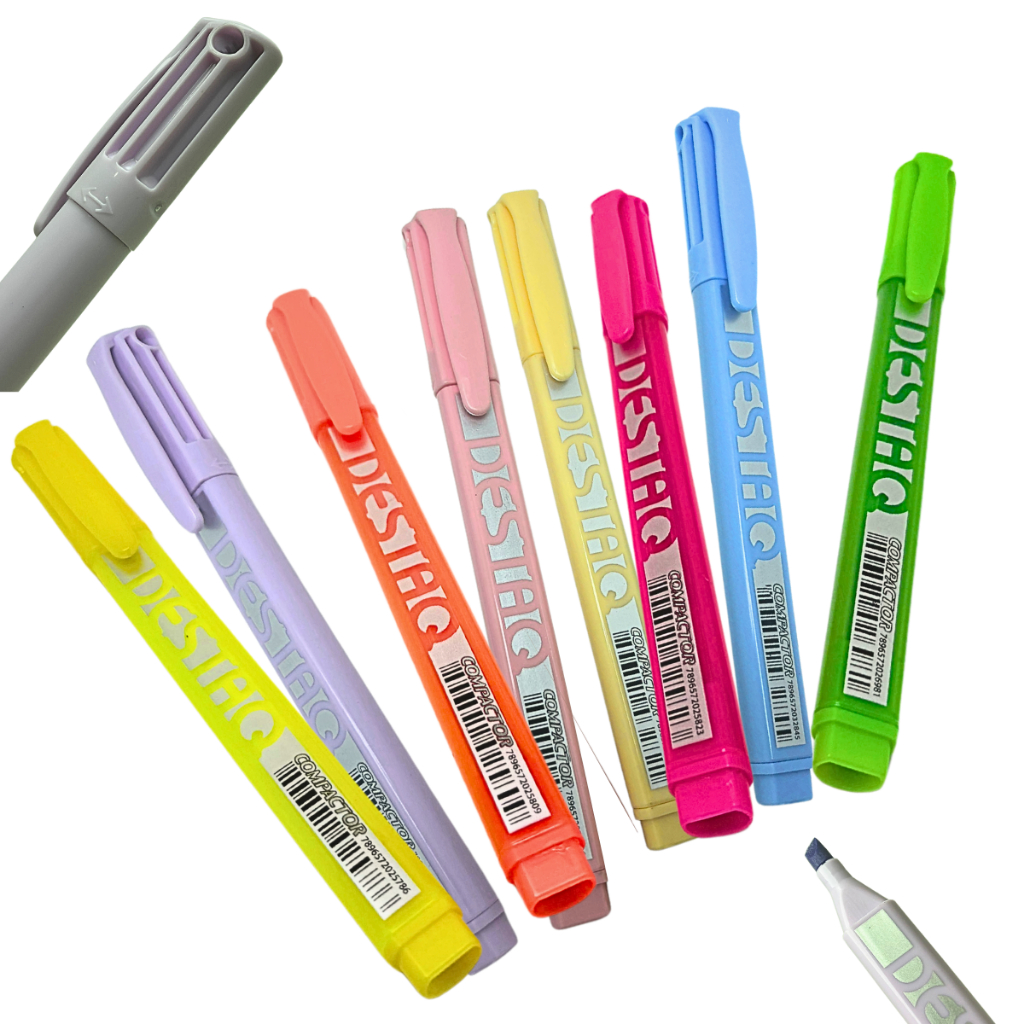 Kit com Marca Texto Neon e tons Pastel 8 unidades ou 4 unidades Compacto Destro Canhoto