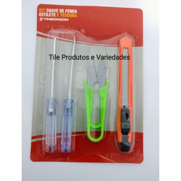 Tesoura de Arremate e Acabamentos de linhas Pic Tic Tac (Para Costura, Patchwork, Quilting, Artesão, Tecelão, Pesca, Calçados e Domicílio Ótimo Corte Para Destro e Canhoto) ou Kit 1 Tesoura Pic, 1 Estilete, 1 Chave de Fenda e 1 Chave Philips
