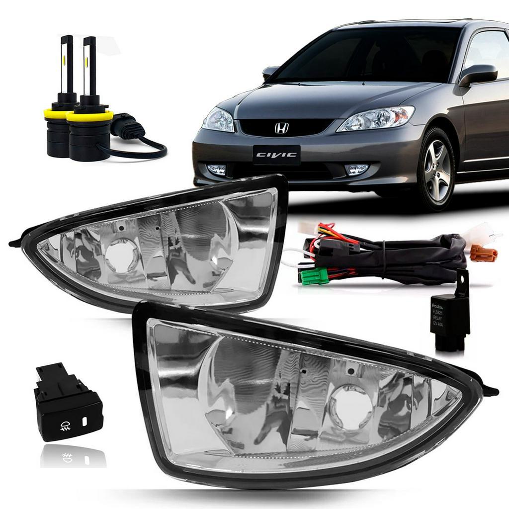 Kit Farol Milha Civic 2004 2005 + Led Nano C/ Bot Mod Orig