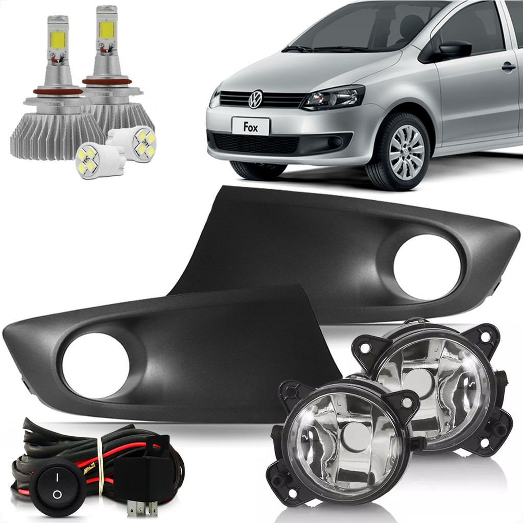 Kit Farol De Milha Neblina Fox 2010 2011 2012 2013 14 Mold Preta Bot. Alternativo + Led