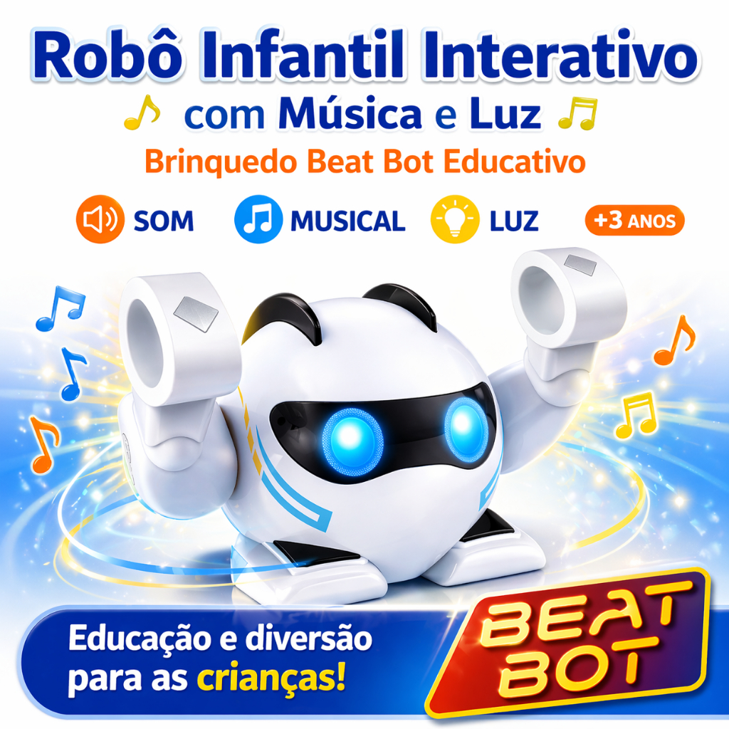 Robô Infantil Interativo com Música e Luz – Brinquedo Beat Bot Educativo