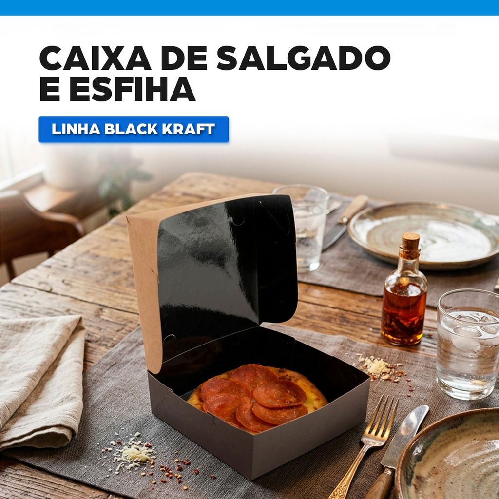 Caixa Para Salgados Petiscos e Porçoes Preto Kraft P 50 Unidades Embalagem Delivery Profissional