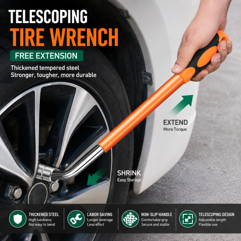 Telescópico L-Shaped Socket Wrench, Heavy Duty Tire Changing Tool com comprimento ajustável para Auto Re