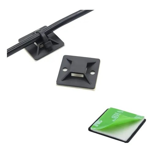50 Fixador Auto Adesivo 28x28mm Dupla-face P/ Abraçadeira Cor Preto