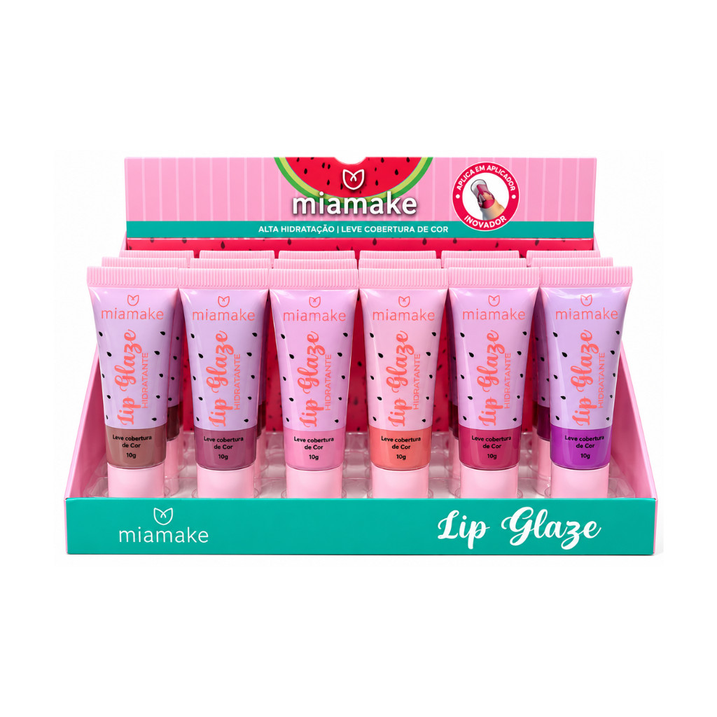 LIP GLOSS GLAZE HIDRATANTE MIA MAKE BOX C/24 UNIDADES CÓD.2817