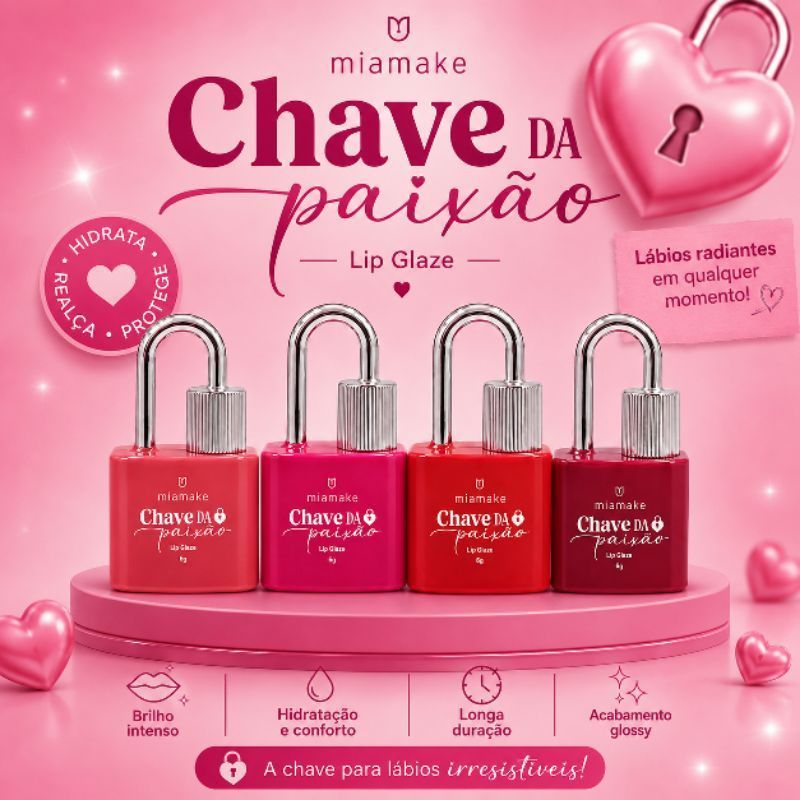 4 Lip Gloss Glaze Chave da Paixão Mia Make