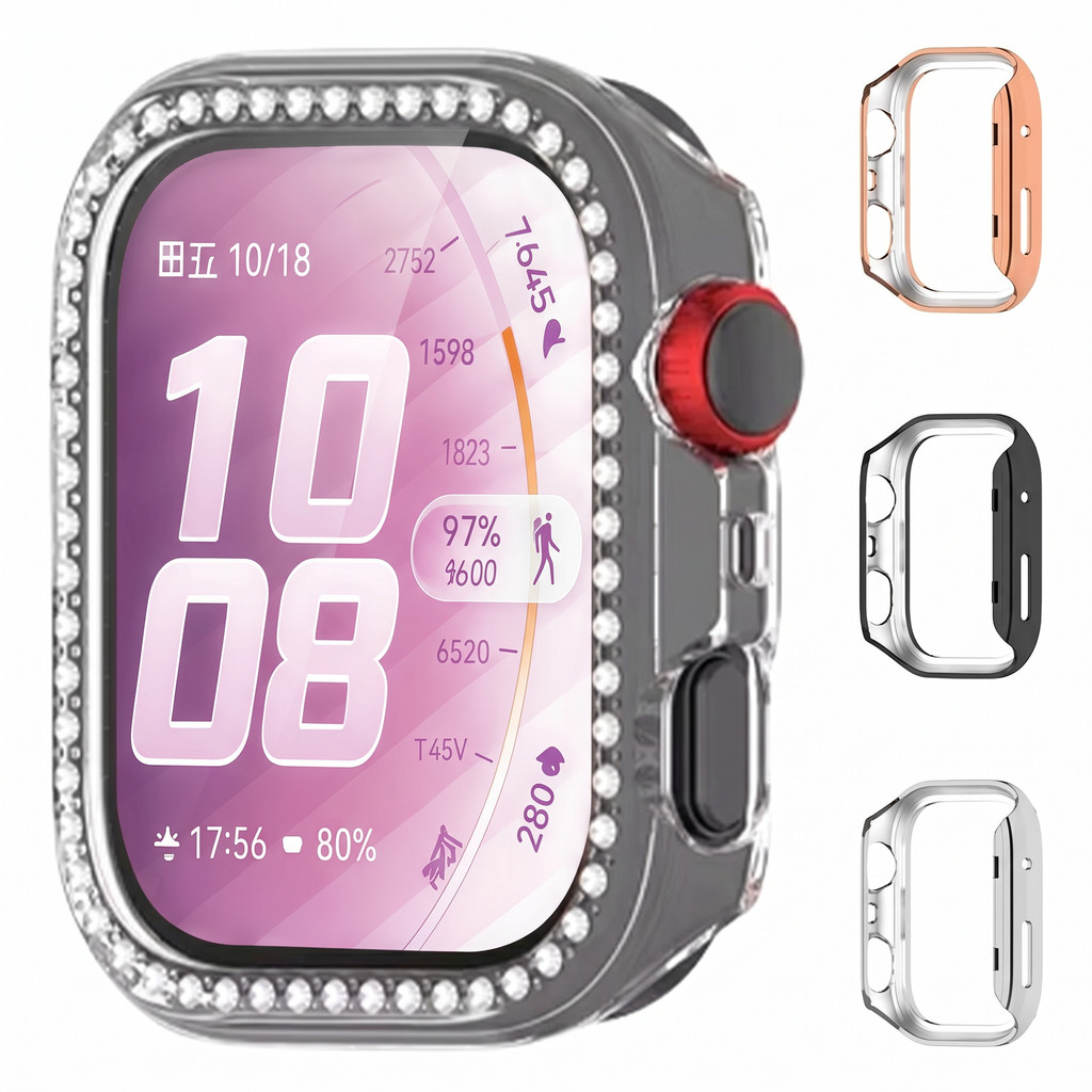 Diamond Bling Hard PC Case Para Huawei Watch Fit 4/4 Pro/3 Anti Gores Shell Chapeamento Protetor De Tela Oco Acessórios