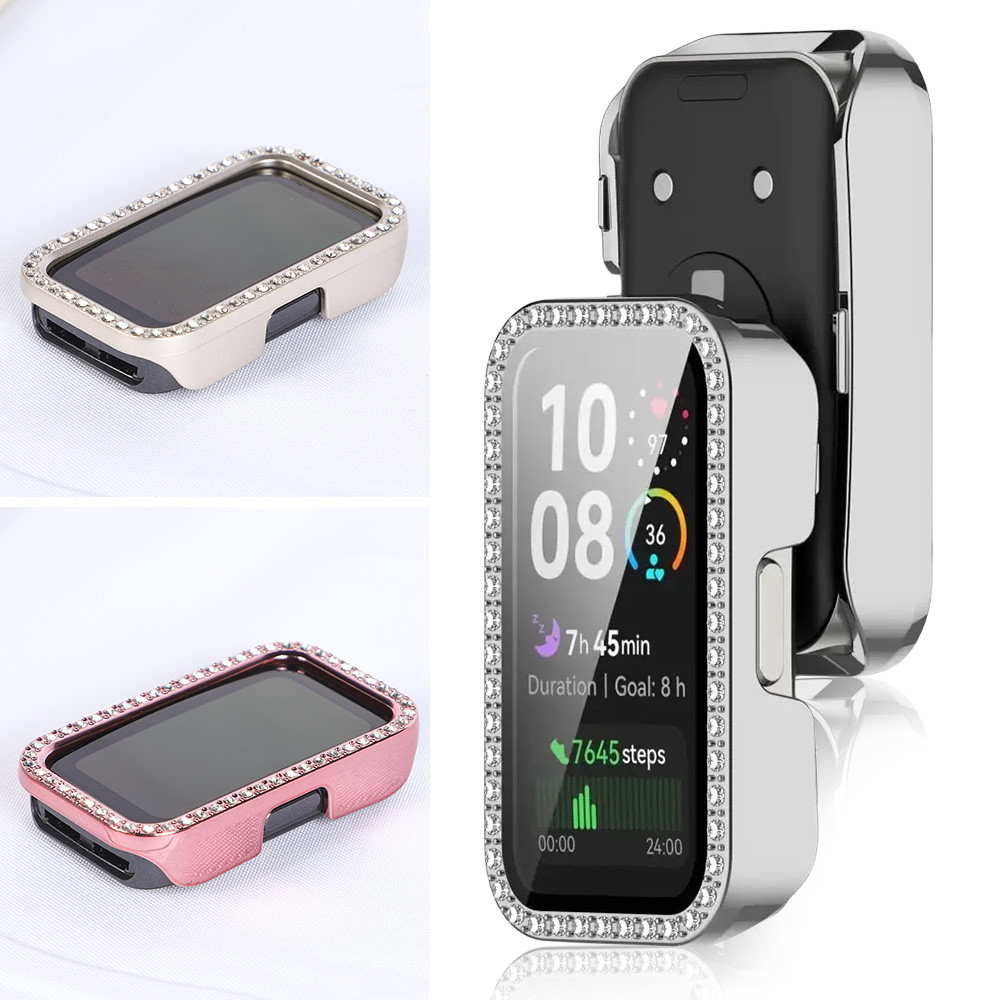 Bling Diamond Hard PC Case Para Huawei Band 10 9 8 NFC Anti Gores Shell Protetor De Tela Protetora Acessórios De Capa De