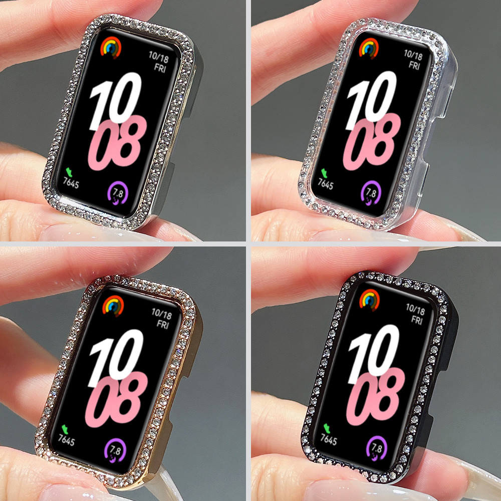 Anti Gores Bling Diamond PC Case Para Smartwatch Huawei Band 11 11 Pro 10 9 8 NFC Hard Shell Protetor De Tela Protetora