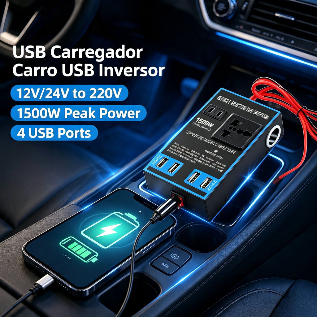 4 Portas Usb Carregador Car usb Inversor De Energia Para Carro 12v 24v A 220v 1500w Conversor De Energia Para Carro Com
