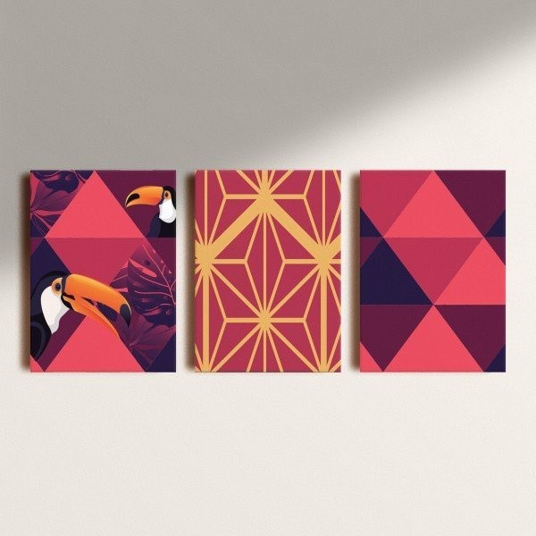 Kit Quadros Decorativo TOUCAN  3 peças 20x30 mdf alta qualidade