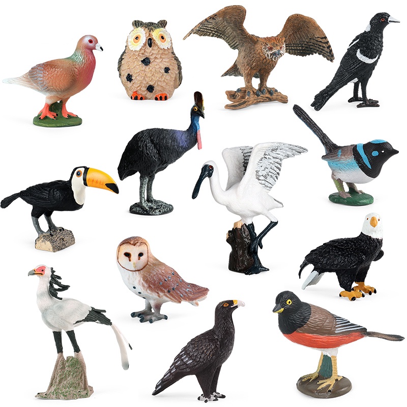 Animais de Pássaro Selvagem Pombo da Floresta Coruja Toucan Cassowary Figurines PVC Garden Decoration Miniature Toy