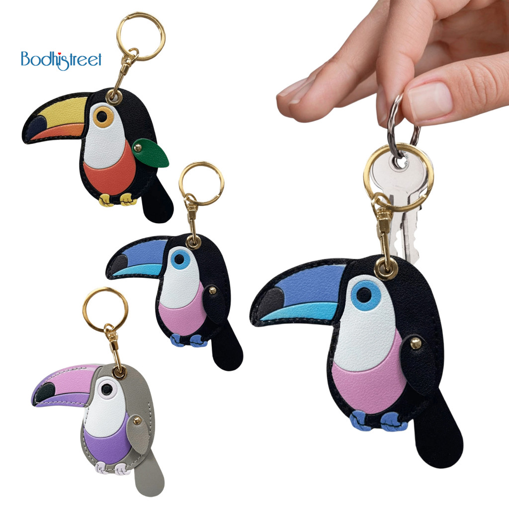 Bag Hanging Ornament Colorful Toucan Keychain Pendant with Imitation Leather Universal Lobster Clasp Charm Cute Bird Sha