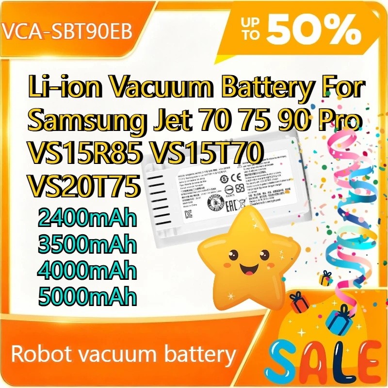 Bateria De Vácuo De Íon-Lítio VCA-SBT90EB 2400-5000mAh Para Samsung Jet 70 75 90 Pro VS15R85 VS15T70 VS20T75