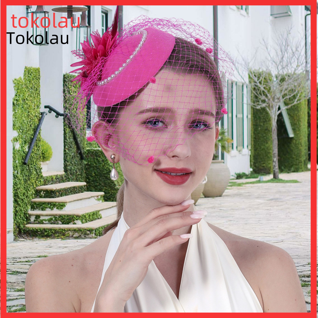 Classic Vintage Headpiece Style Pillbox Hat with Faux Pearls Mesh Feather Decor Hair Topper for Weddings Parties Traditi