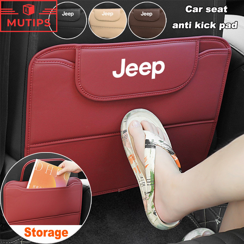 Jeep Couro Assento De Carro Traseiro Anti Chute Tapete Protetor À Prova D'água Almofada Com Bolso De Armazenamento Para