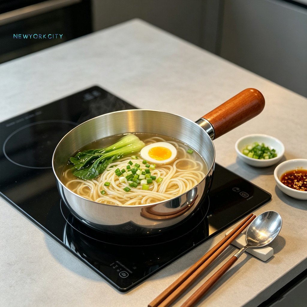 Portable Soup Pot for Camping Small Stainless Steel Saucepan for Cooking Instant Noodle with Lid and Wooden Handle Non-s