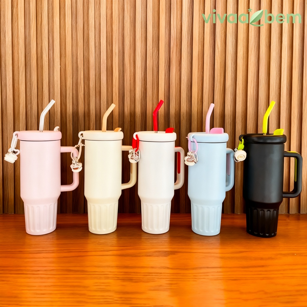 Portable Stainless Steel Thermal Cup 1200ml Stainless Steel Thermal Bottle with Lid and Stainless Steel Straw