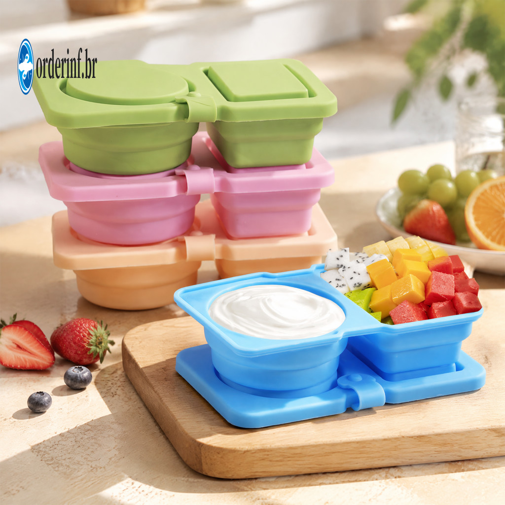 Dishwasher Safe Snack Box Silicone Reusable Containers with Lids – Double Compartment Portable Food Storage Mini Seaso