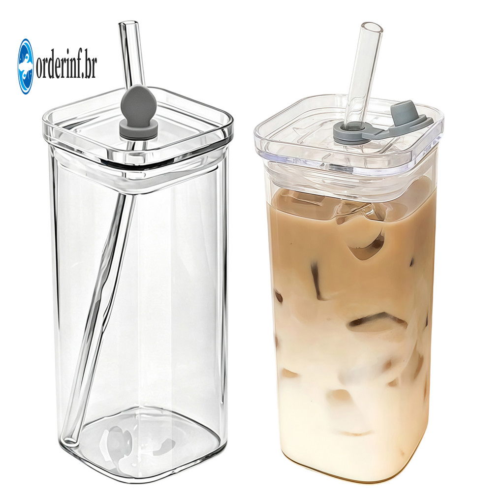 Square Glass Cups with Lids and Straws for Outdoor Picnics Borosilicate Tumbler Lid Straw – Heat Resistant Portable fo