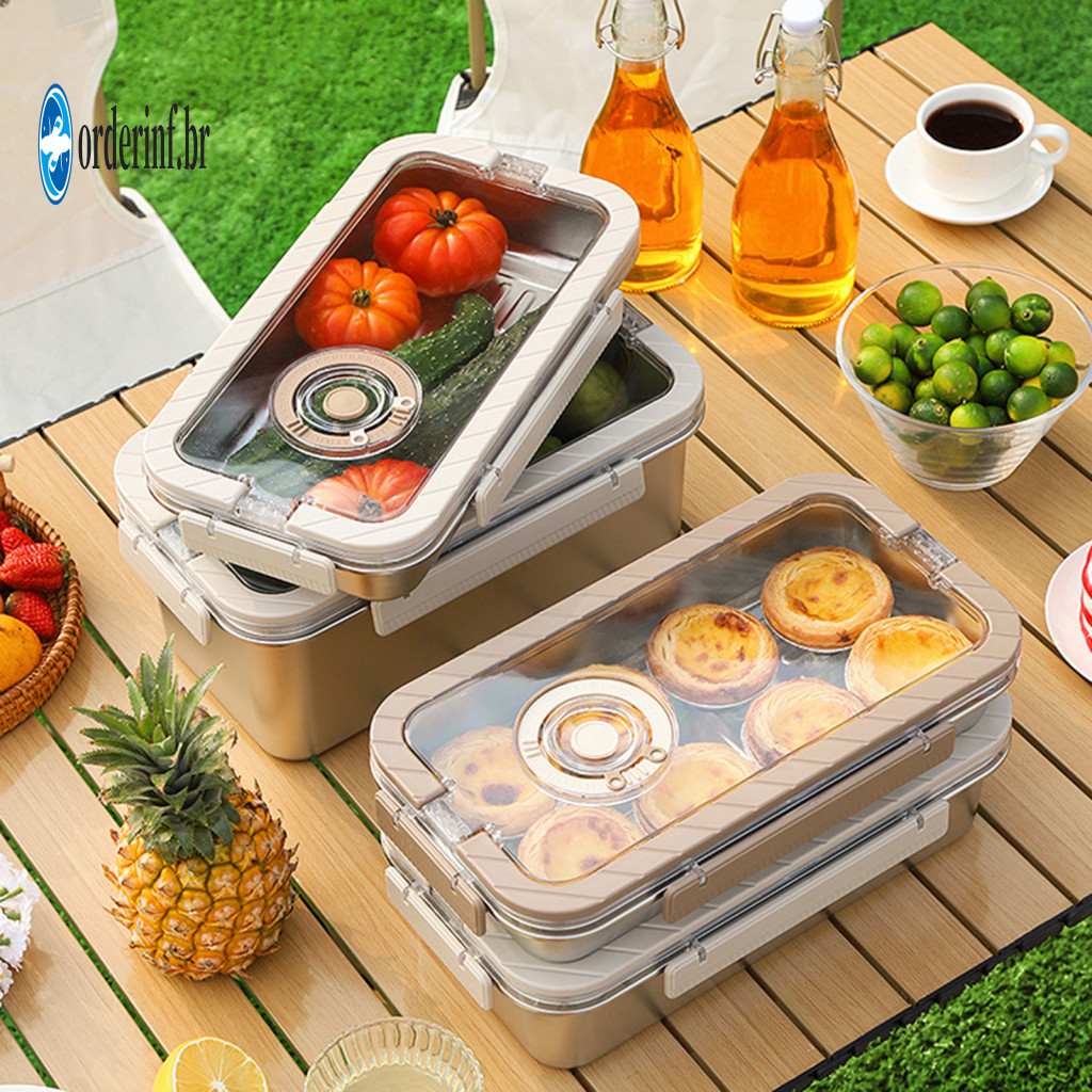 Portable Picnic Food Storage Airtight Bread Container Stainless Steel Crisper Box with Sealing Lid Handle – for Home