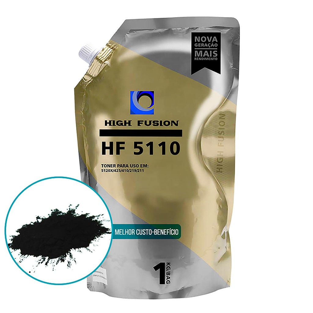 Pó de Toner High Fusion HF5110 HF-5110 Compatível p/ TL-425 TL-5120 TL-410 PB211 PD219 Preto Bag 1Kg