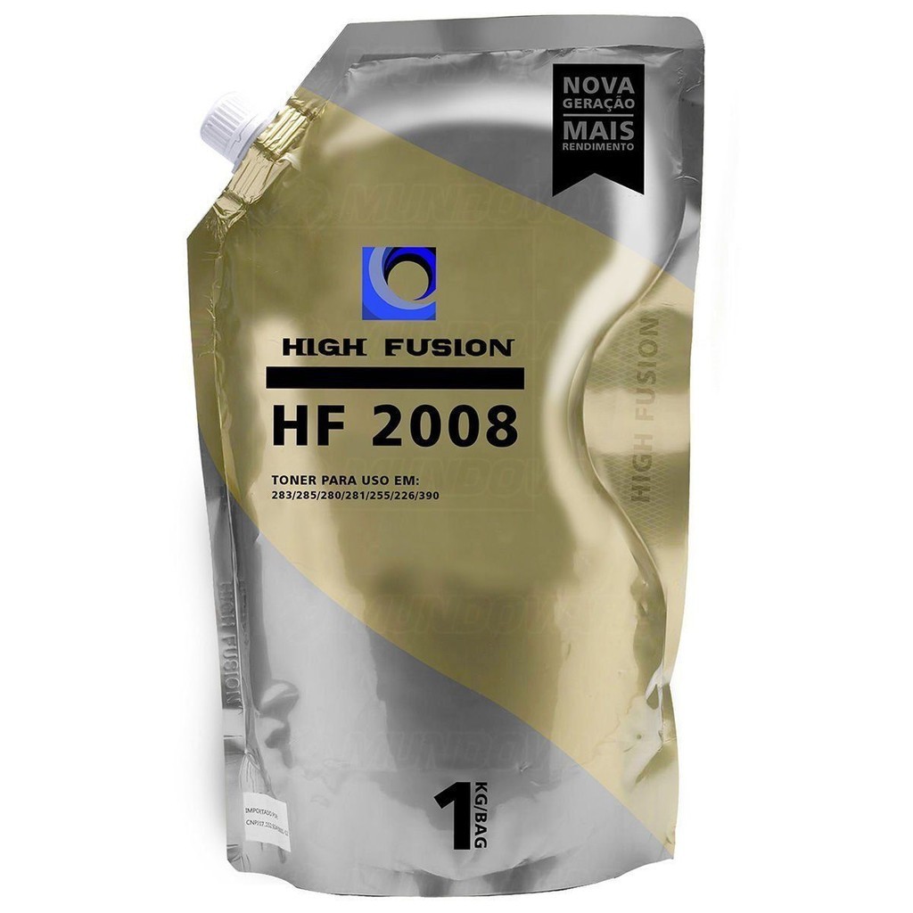 Pó de Toner High Fusion HF2008 HF1908 Compatível para Universal de Alta e Baixa Preto Bag 1kg