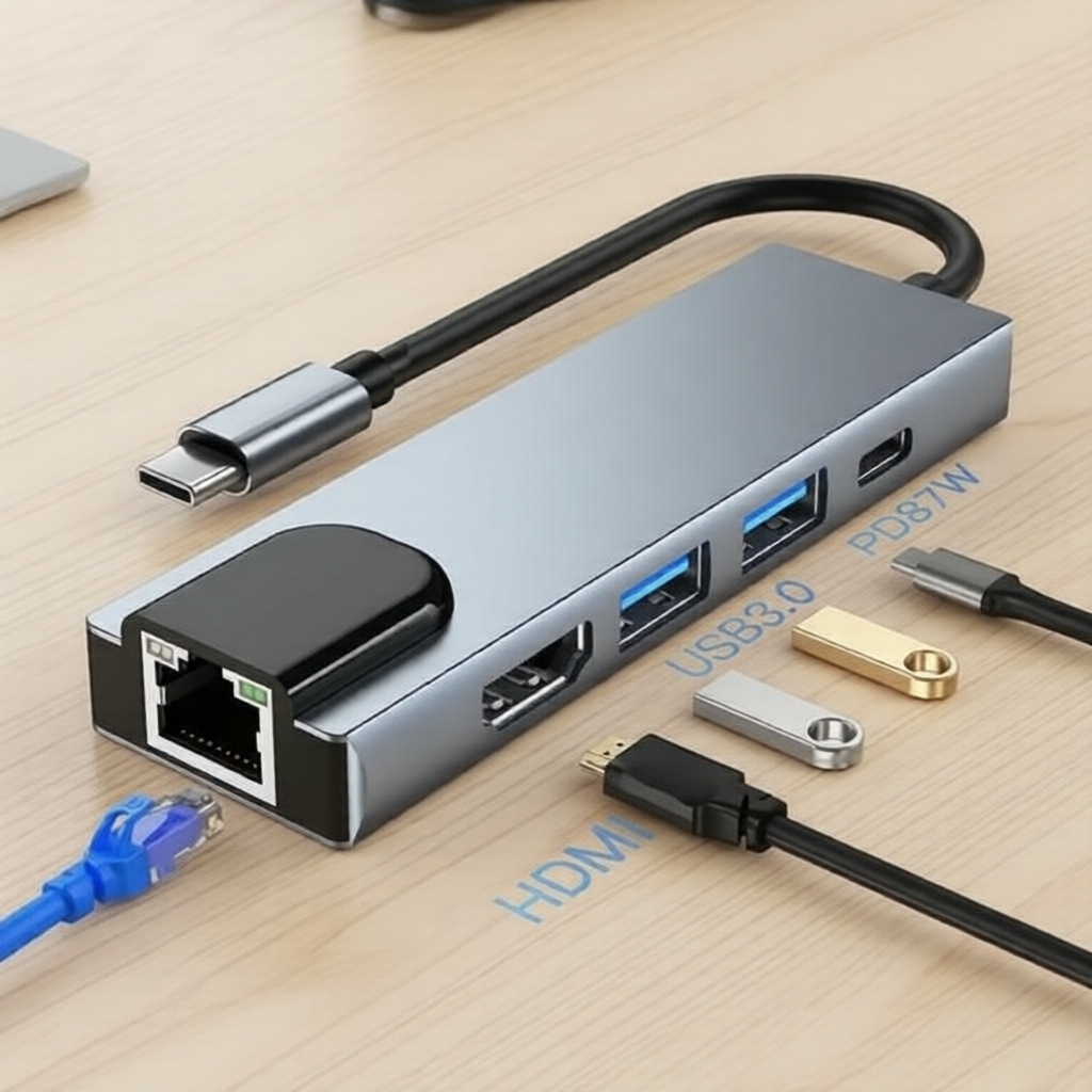 5-Em-1 USB C HUB 3.0 3.1 Compatível com 4K HDMI e PD Carregamento