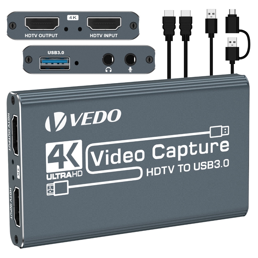 VEDO Placa de Captura HDMI 4K Full Hd USB 3.0 Captura de Vídeo e Áudio para Streaming Compatível com Windows/Linux/IOS