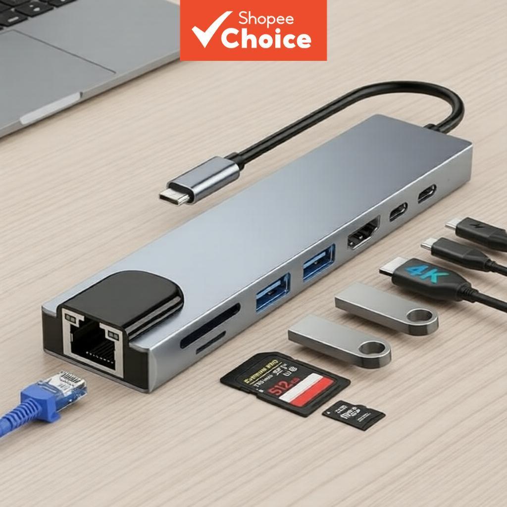 Adaptador USB Hub 8EM1 HDMI-Compatível USB3.0 HUB RJ45 Leitor de Cartão SD TF Carregamento Rápido PD para MacBook