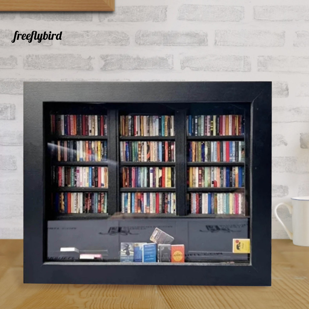 Anti-anxiety Bookshelf Toy Miniature Display Anxiety Relief Mini Wooden with 200 Books – Stress Desktop Home for Relax