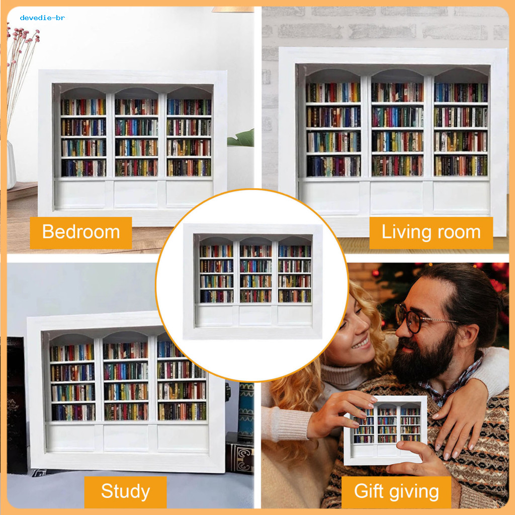 Anxiety Relief Mini Wooden Bookshelf with 200 Miniature Books – Stress Desktop Toy Home Office Decor Cute Simulated Bo