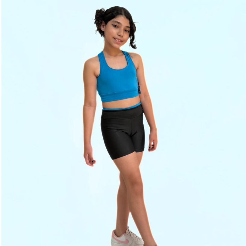 Conjunto De Academia Fitness Infantil Feminino Top Nadador E Short