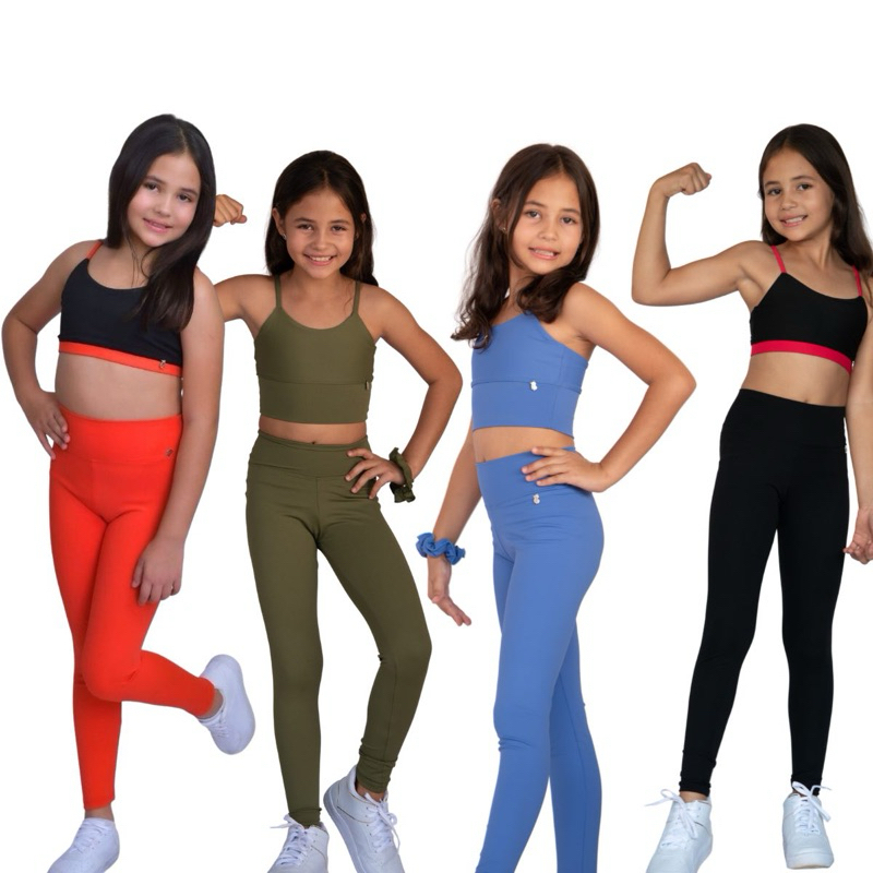 Conjunto Infantil Fitness Top e Calça Esporte Ginastica Poliamida Zero Trasparencia