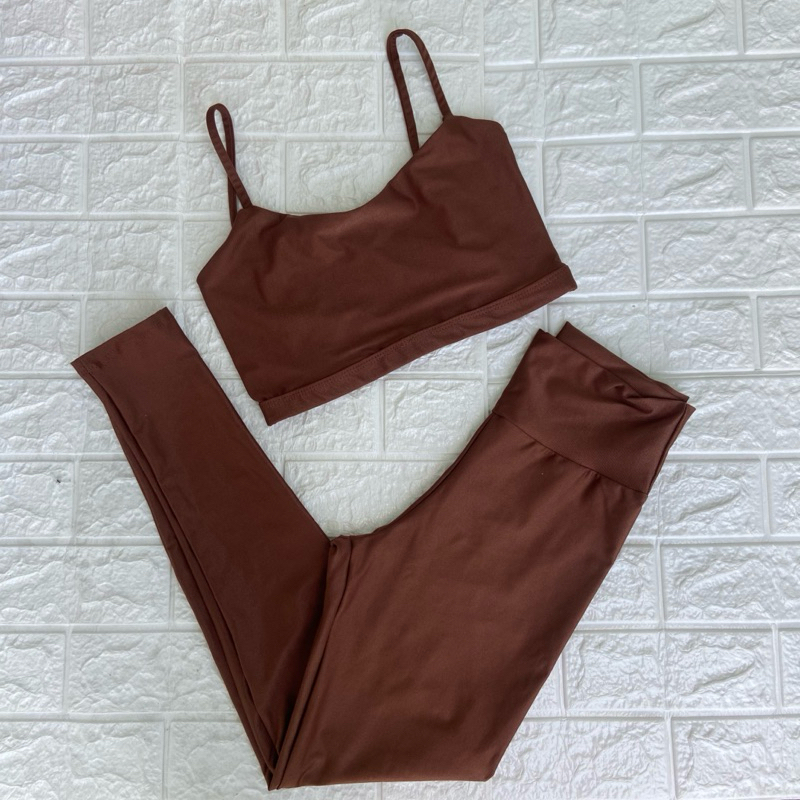 Conjunto Wonder marrom Top , Calça Avulso poliamida fitness ( Peças vendidas separadamente)