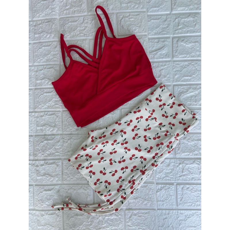 Conjunto cerejinha vermelho Top , Short Avulso poliamida fitness ( Peças vendidas separadamente)