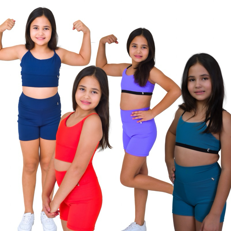 Conjunto Infantil Fitness Top e Short Ginastica Treino Poliamida