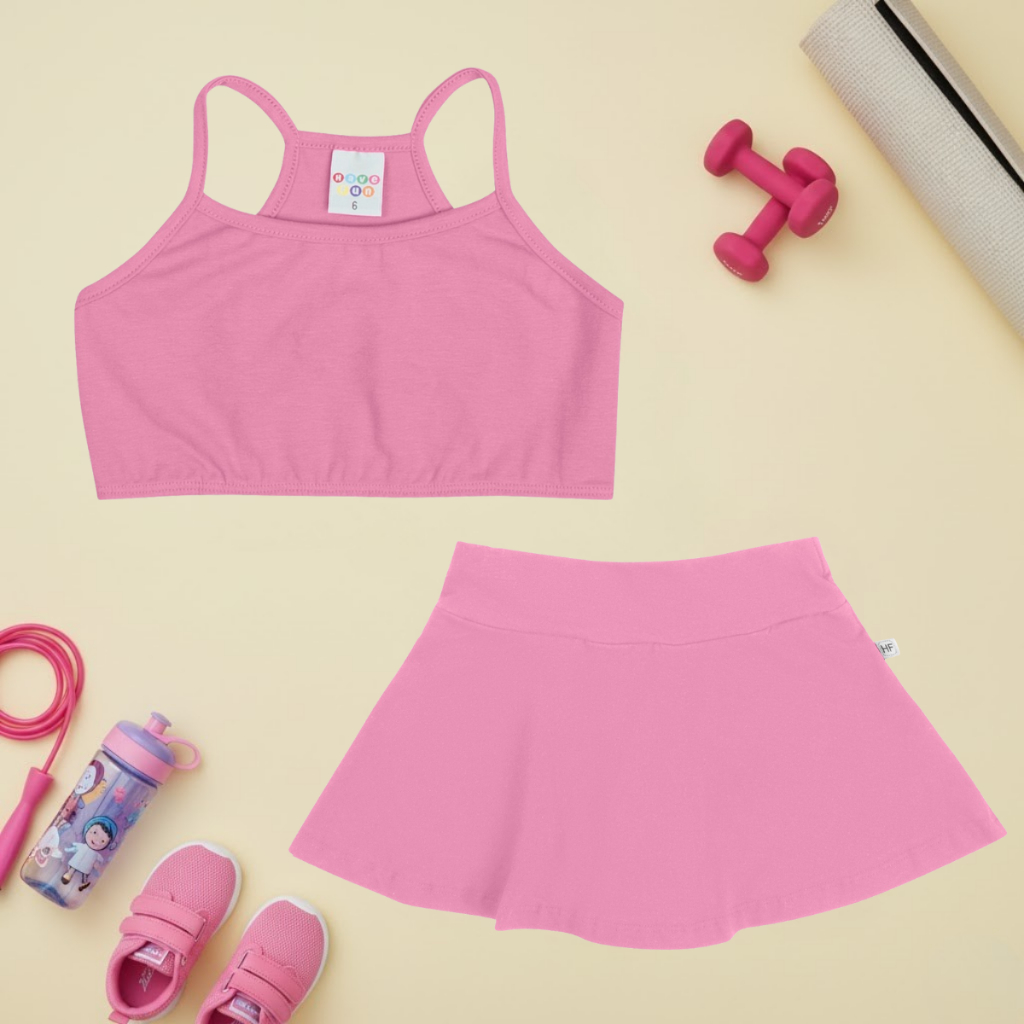 Conjunto Fitness Ginástica Menina Top E Saia Shorts Have Fun