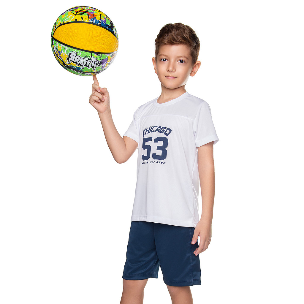 Conjunto Meninos Fitness Dry Camiseta Branca 53 e Bermuda Azul Have Fun
