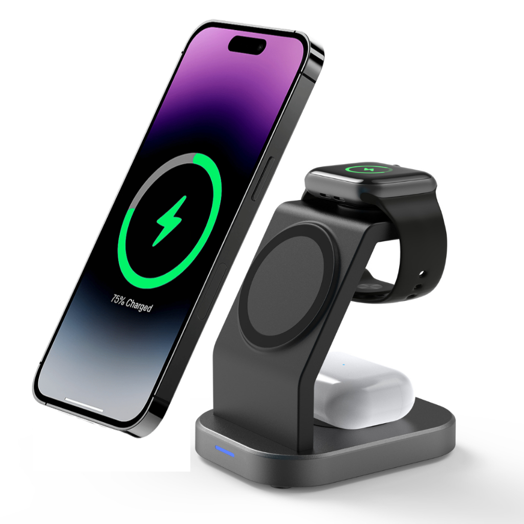 Base Carregador Por Indução Dock Station 3 em 1 Sem Fio Apple Watch iPhone Airpods