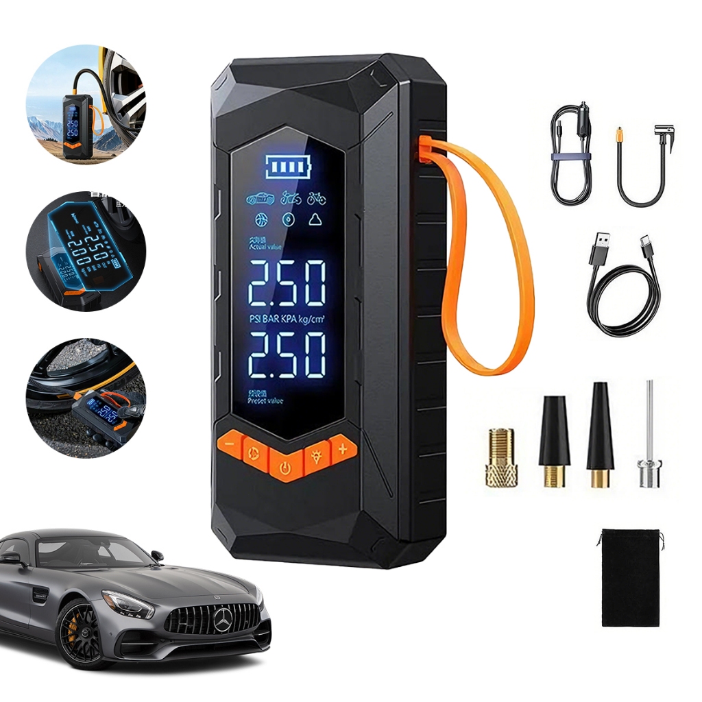 Compressor Ar Portátil Digital Sem Fio Carro Moto Bike Bomba de Encher Pneu 150PSI Power Bank