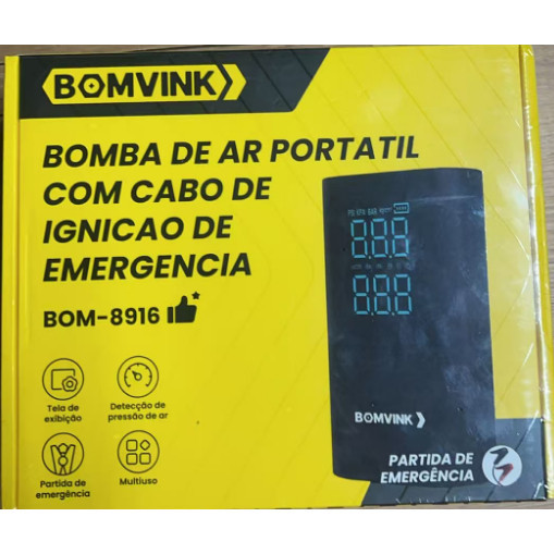 Bomba de Ar Eletrica Digital com Cabo de Partida de Emergencia e Power Bank Carro e Moto 150 PSI