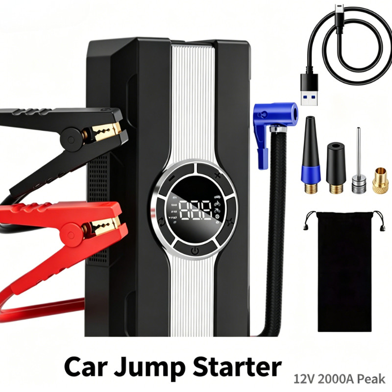 Bomba de Ar Infladora Portátil Multifuncional, 8000mAh 150PSI com Luz LED e Power Bank para Carro e Bicicleta