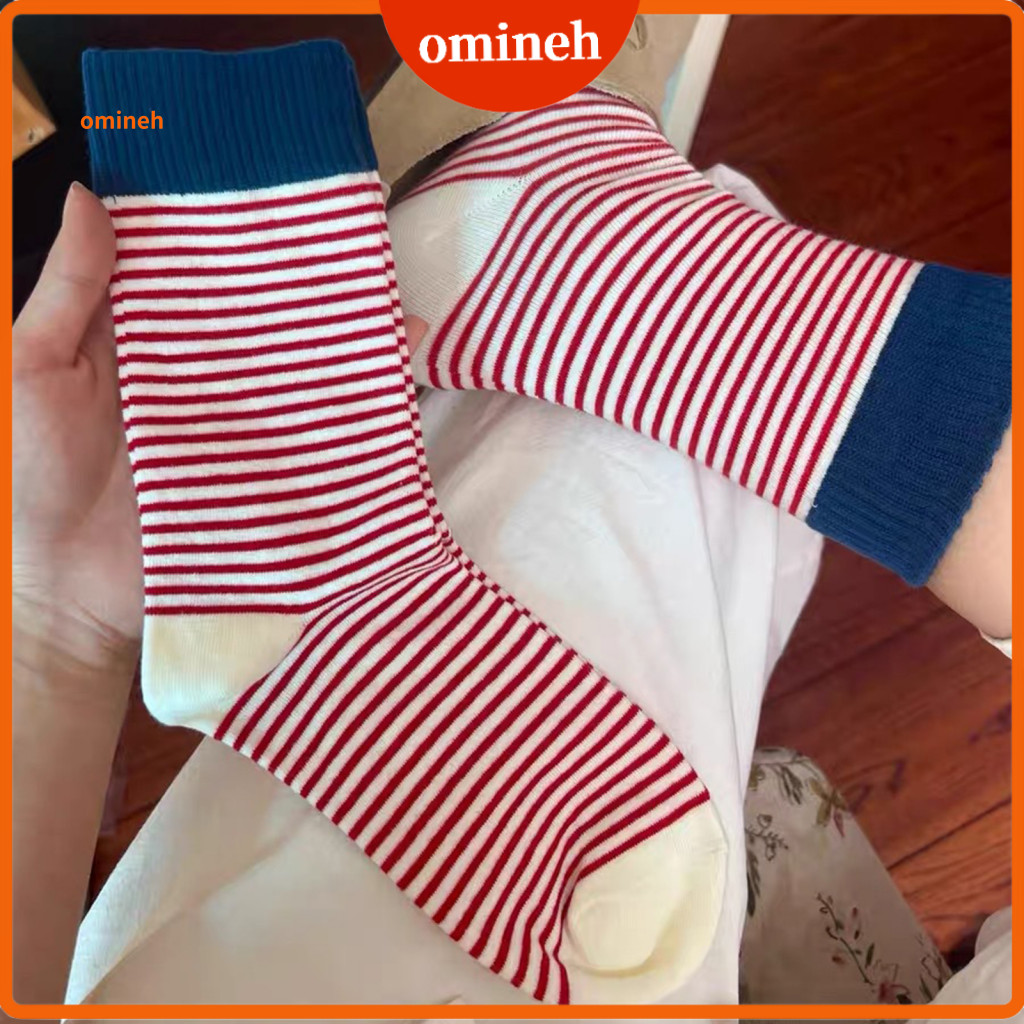 Women Crew Socks Cotton Women’s Retro Color-block Striped Breathable for Sports Wear Commuting – Comfortable Stylish