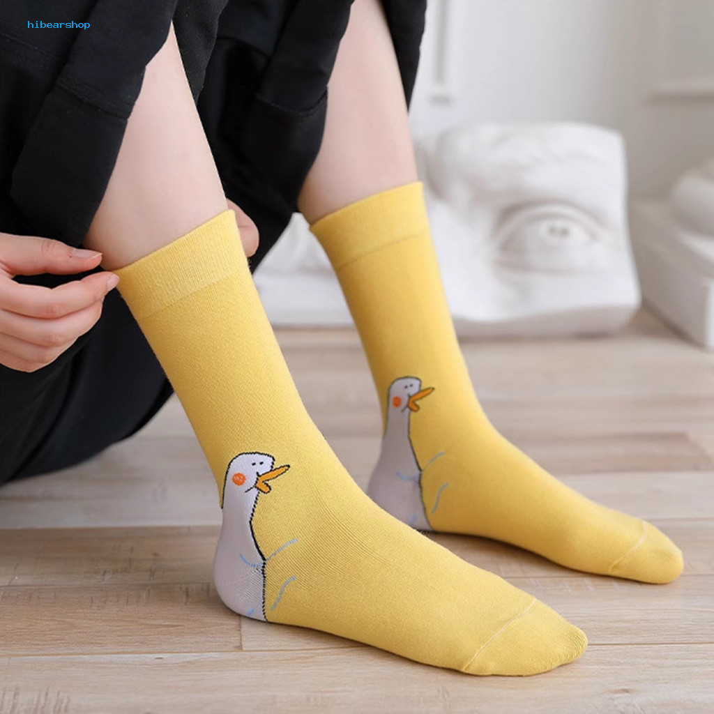Cartoon Goose Socks Soft Adorable Mid-calf for Men and Women Moisture Wicking Breathable Stretchy Print Sports Crew for