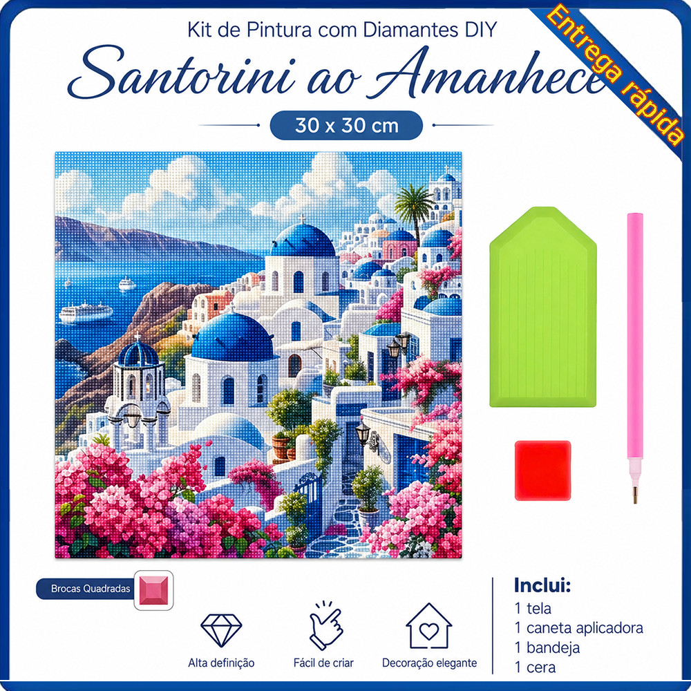 Conjunto de pintura diamante adulto 5D Santorini Morning Light 30x30cm Decoração de parede adequada para DIY feito à mão